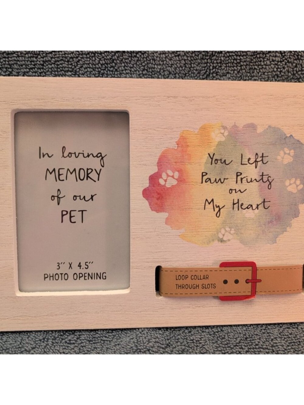 New Wooden Pet Memorial Picture Frame with Collar Holder 3x5 Photo Frame Rainbow